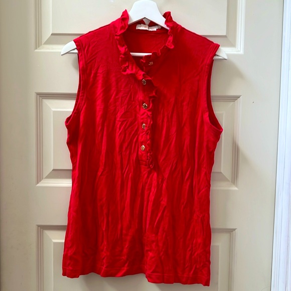 Tory Burch Lidia Ruffle-Placket Polo. Size XL - Picture 1 of 3